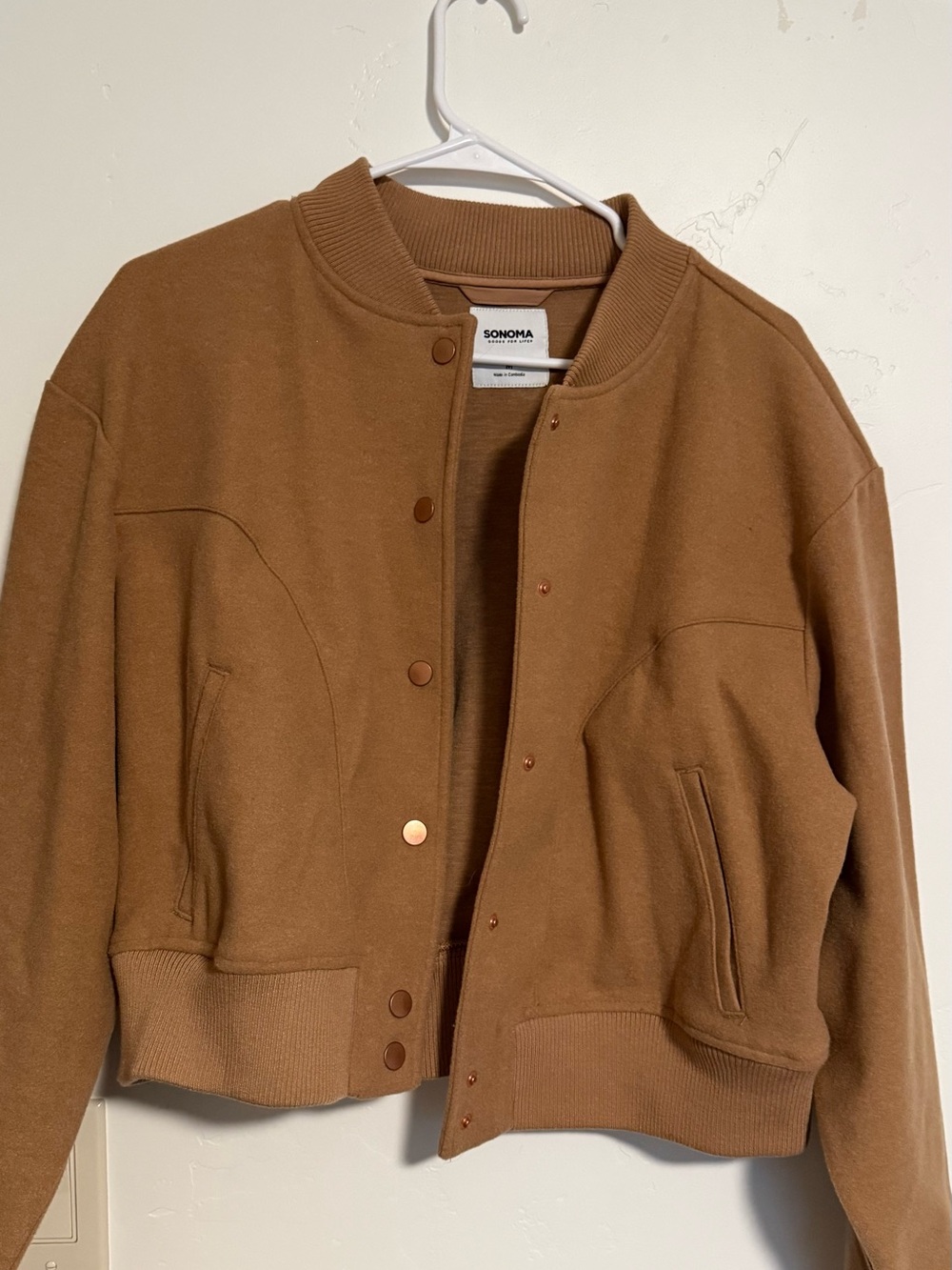 Sonoma Camel Bomber Jacket with Snap Front
